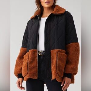 Blank NYC Sherpa Quilted Jacket Women's Black/Rust XS NEW WITHOUT TAGS NWOT